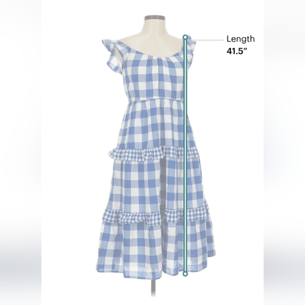 J.Crew Blue Gingham Tiered Midi Dress M $70 Retail - Picture 8 of 10